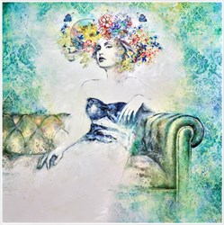 Vida de Sofa by Laura Bofill - Original Mixed Media on Board sized 43x43 inches. Available from Whitewall Galleries